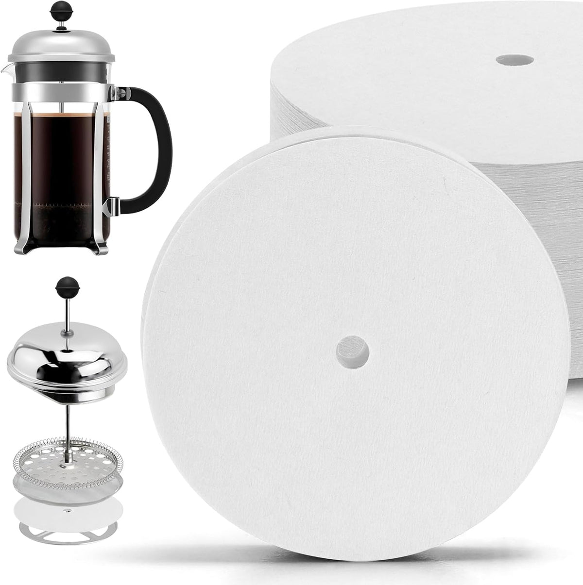 150 Pcs Disposable Coffee Filters for Bodum French Press 34 Oz