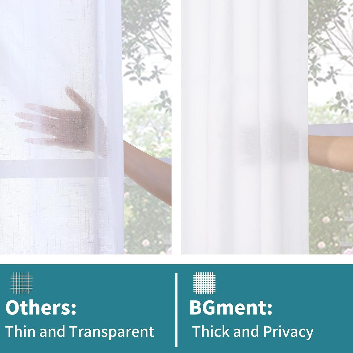 BGment White Linen Kitchen Curtains 40 Inch Length for Short Window