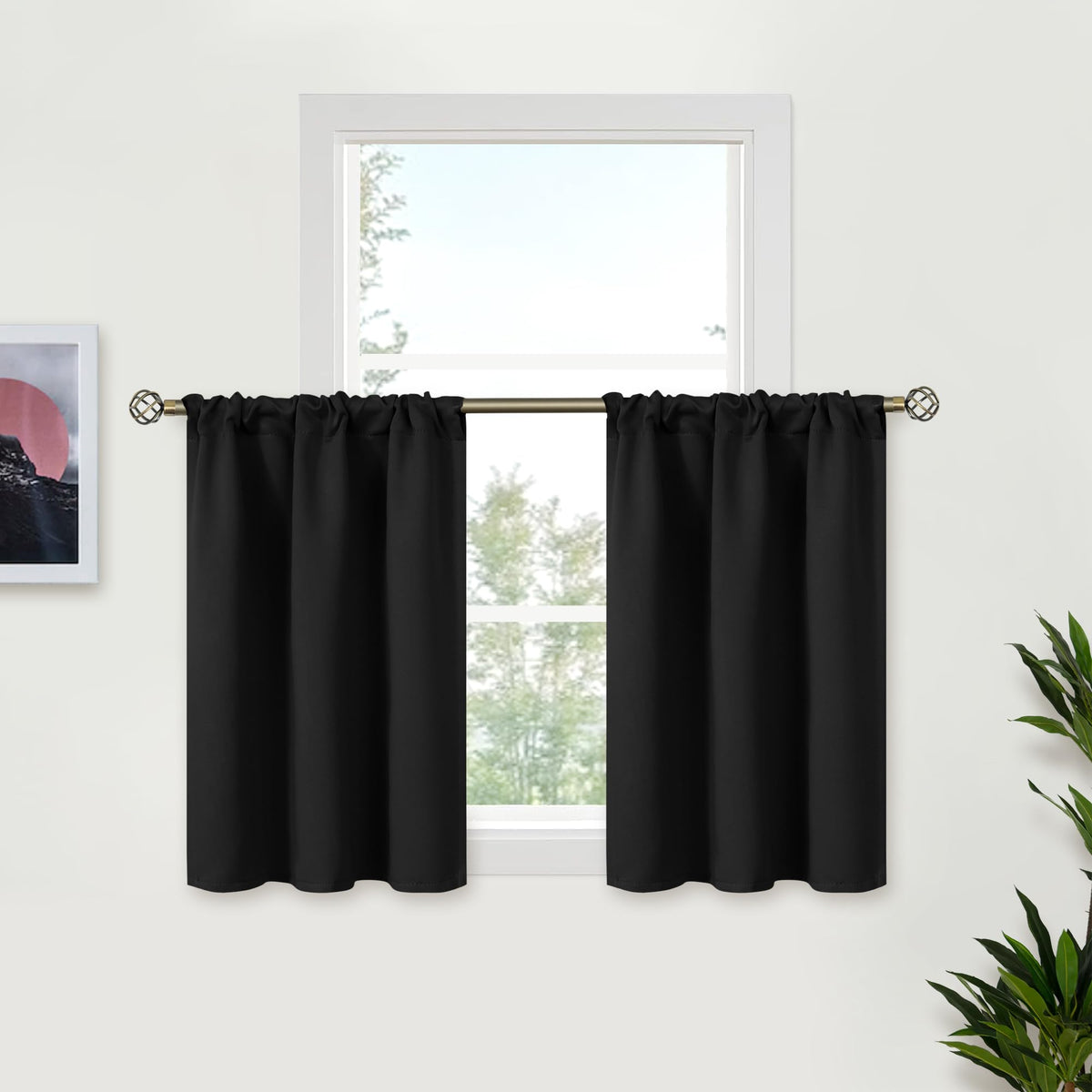 BGment Black Blackout Curtains 40 Inches Long for Kitchen Window 2 Panels