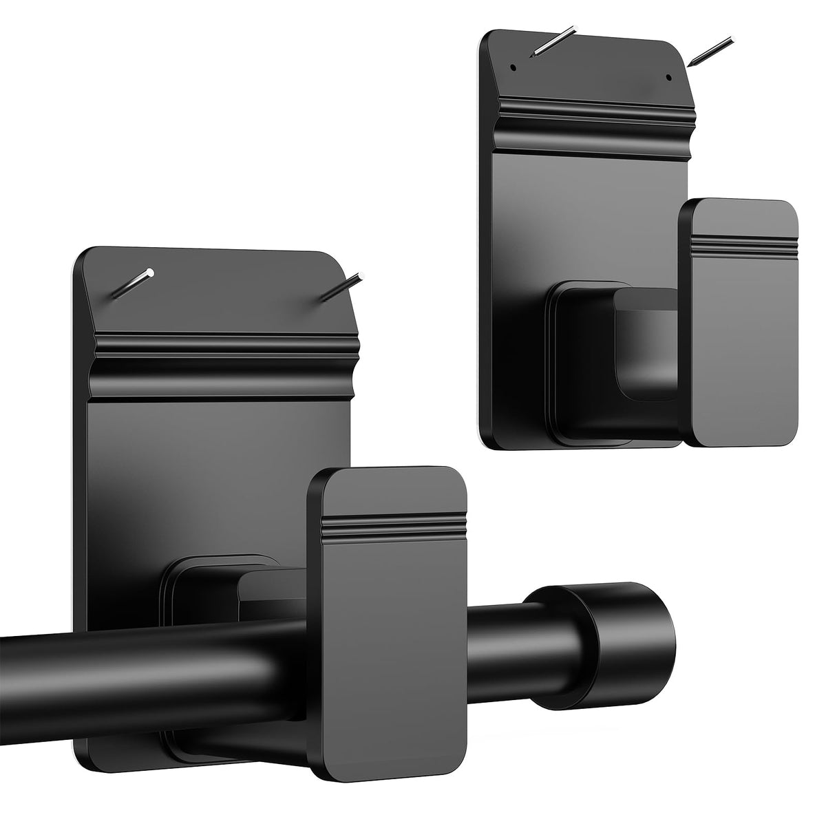 EKOTTOK No Drill Curtain Rod Brackets for 5/8" Rod, Heavy Duty 30LB+, Adhesive & Invisible Nail Curtain Rod Holders, Damage-Free Wall Mount Hooks for Bathroom, Kitchen, Bedroom (8PC, Black)