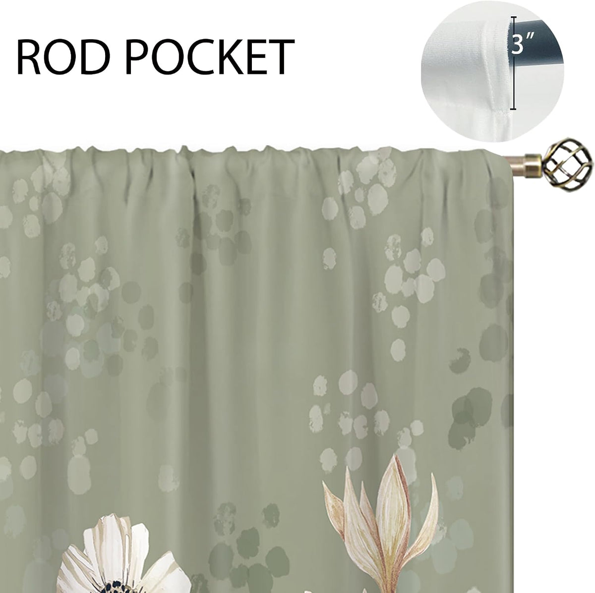 Green Boho Flower Small Kitchen Curtains Flower Plant Window Treatment Botanical Herb Chic Rod Pocket Cafe Short Window Curtains for Bathroom Dining Room Tier Treatment Drapes 27.5x39 inch