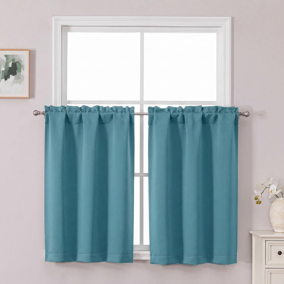 Chyhomenyc Short Black Out Curtains 36 Inch Length, 2 Panels, Black