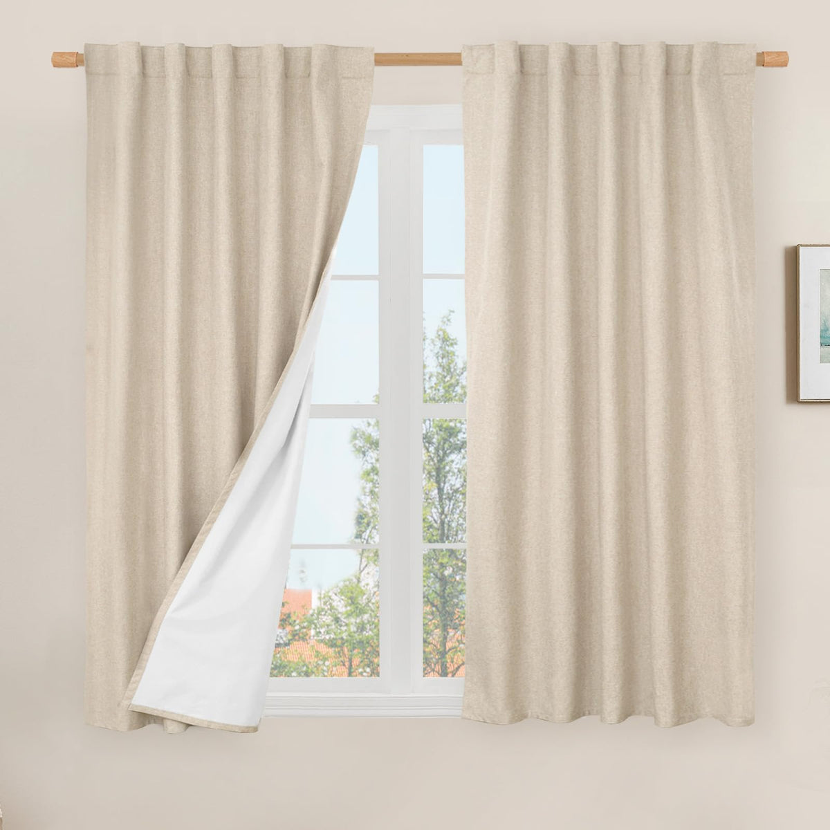 LAMIT Full Blackout Linen Kitchen Window Curtains 36 Inches Long, Ivory