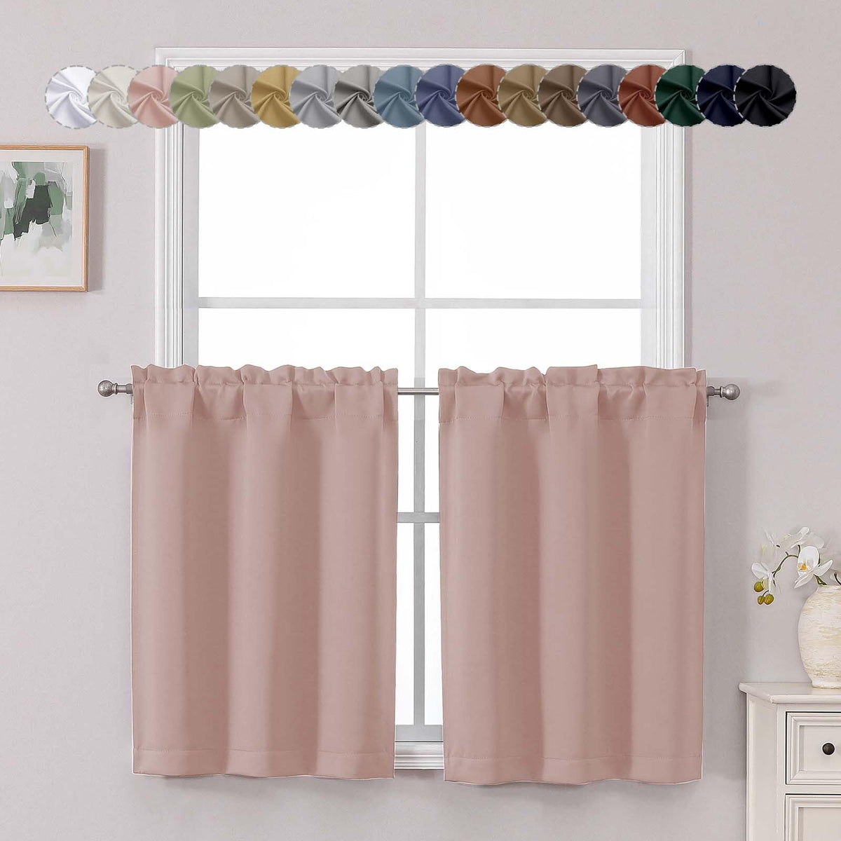 Chyhomenyc Short Black Out Curtains 36 Inch Length, 2 Panels, Black
