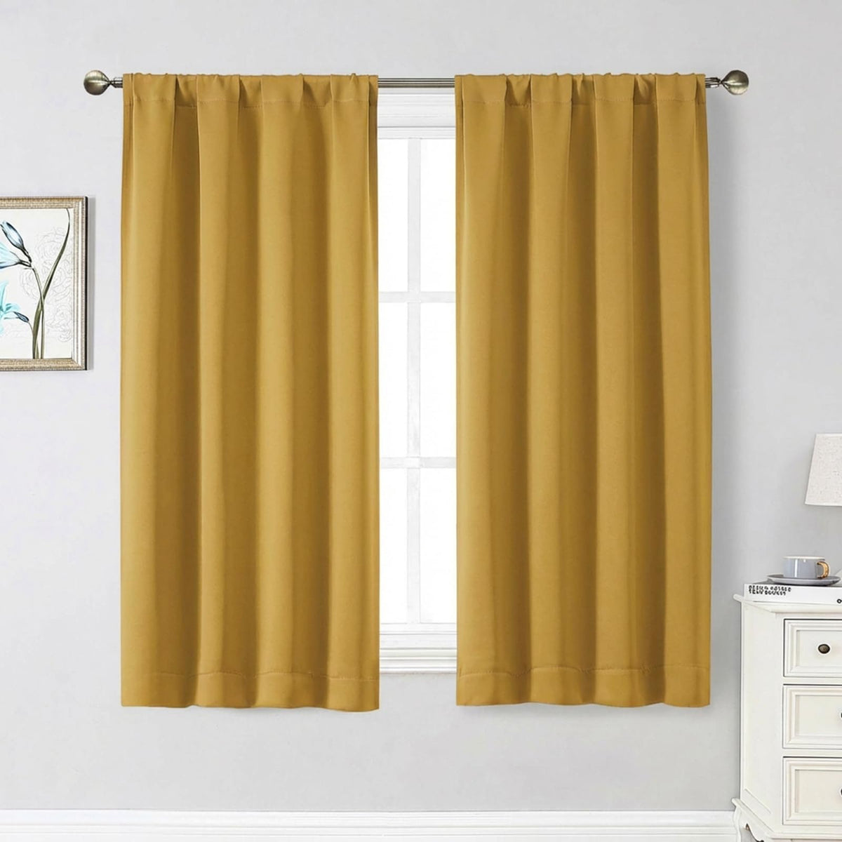 Black Cafe Blackout Curtains 36 Inch Length 2 Panels Set, Soft Solid Thermal Insulated Room Darkening Small Window Curtains for Kitchen Bathroom Basement, Black, Each, 40" Wx36 L
