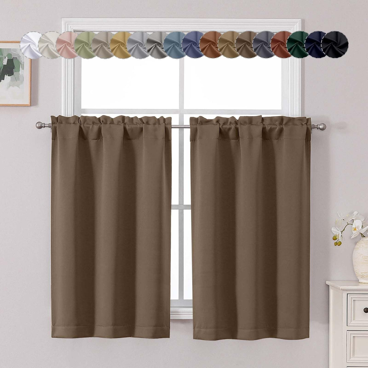 Chyhomenyc Short Black Out Curtains 36 Inch Length, 2 Panels, Black