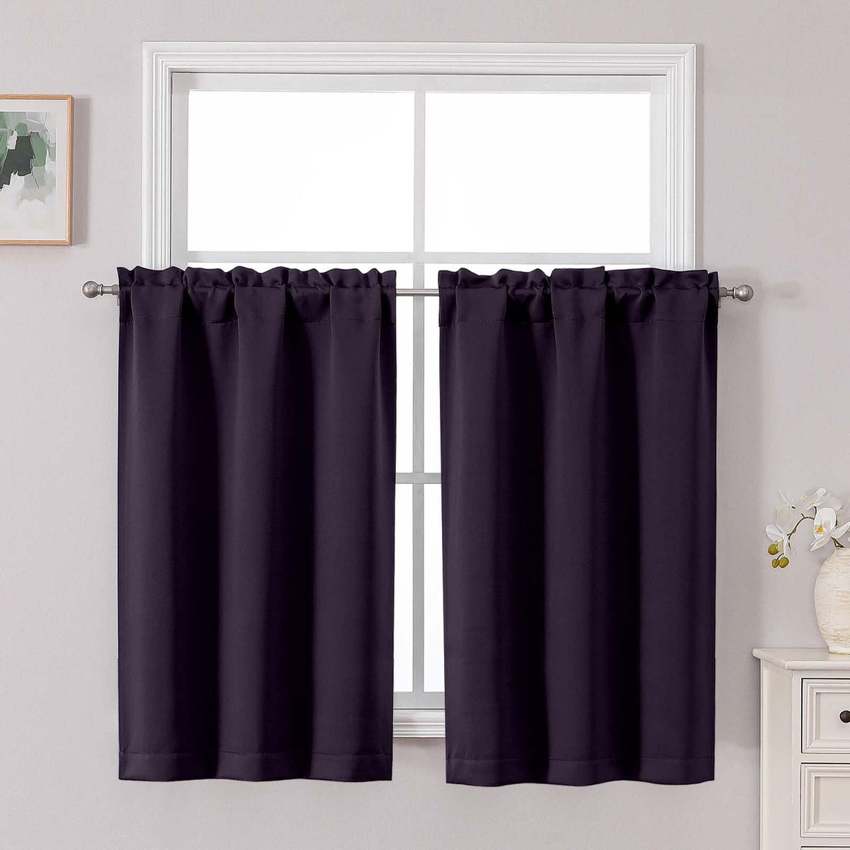 Chyhomenyc Short Black Out Curtains 36 Inch Length, 2 Panels, Black