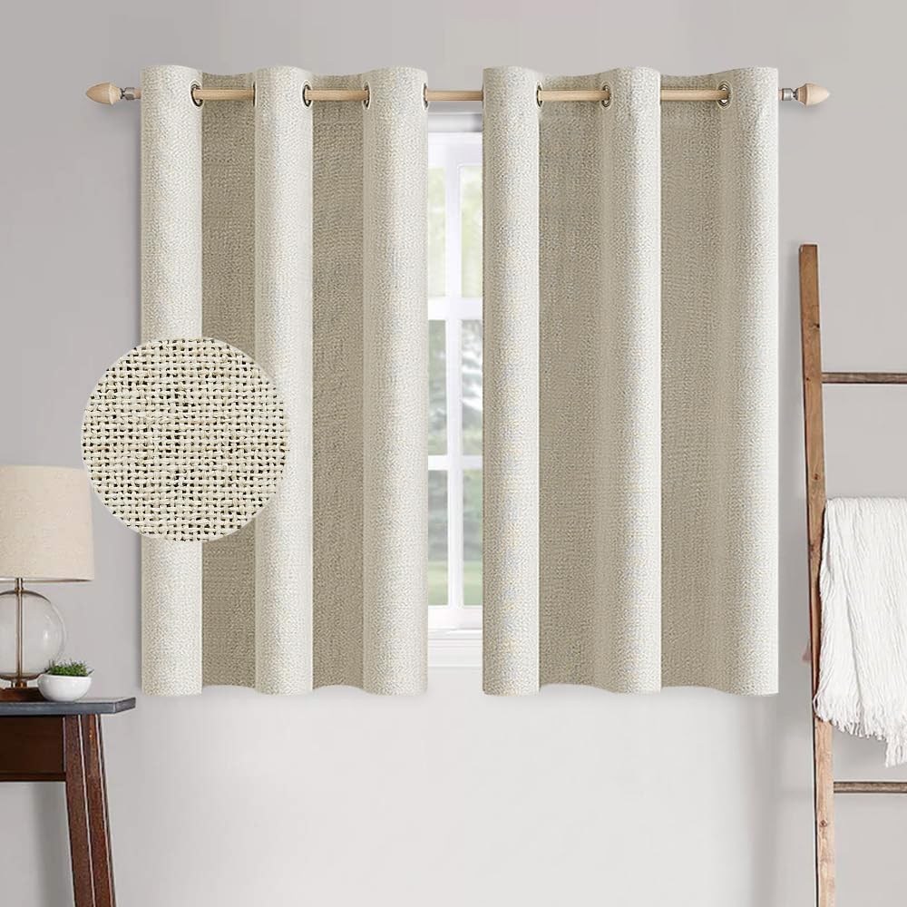 MIULEE 100% Blackout Linen Curtains for Bedroom 52x54 Inches Natural Beige