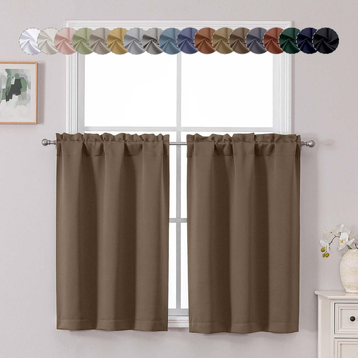 Chyhomenyc Short Black Out Curtains 36 Inch Length, 2 Panels, Black