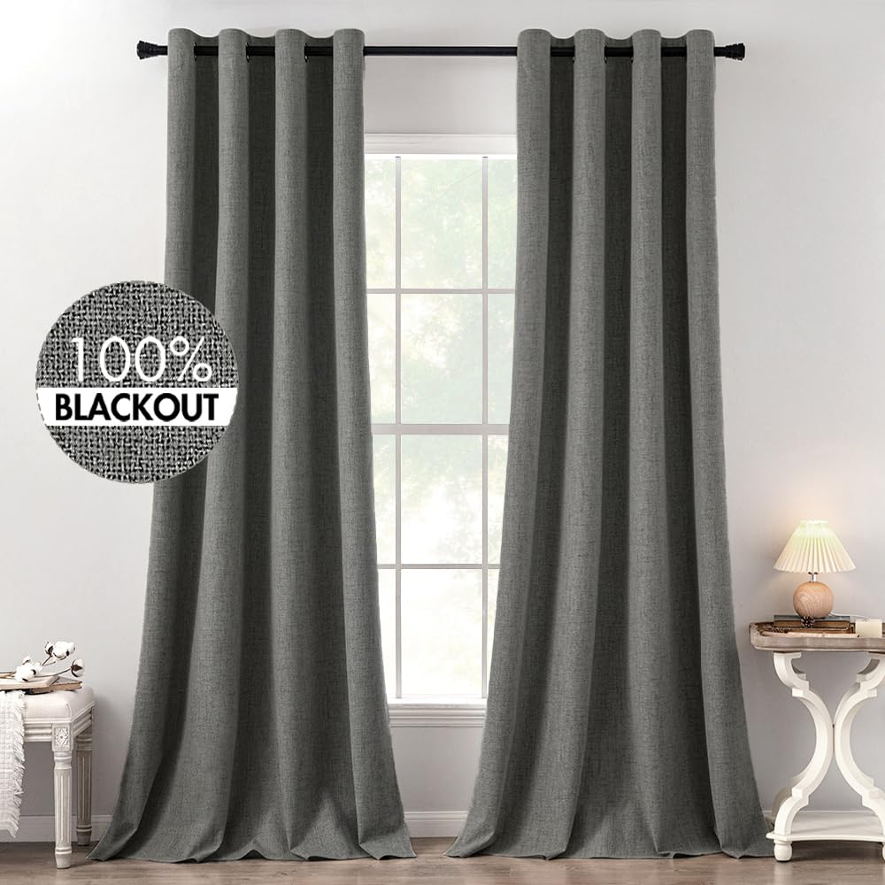 MIULEE 100% Blackout Linen Curtains for Bedroom 52x54 Inches Natural Beige