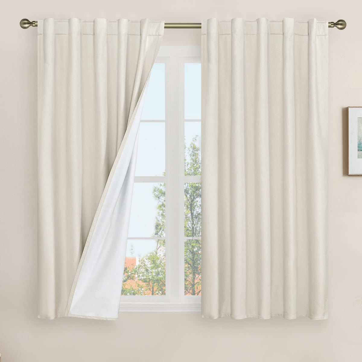 LAMIT Full Blackout Linen Kitchen Window Curtains 36 Inches Long, Ivory
