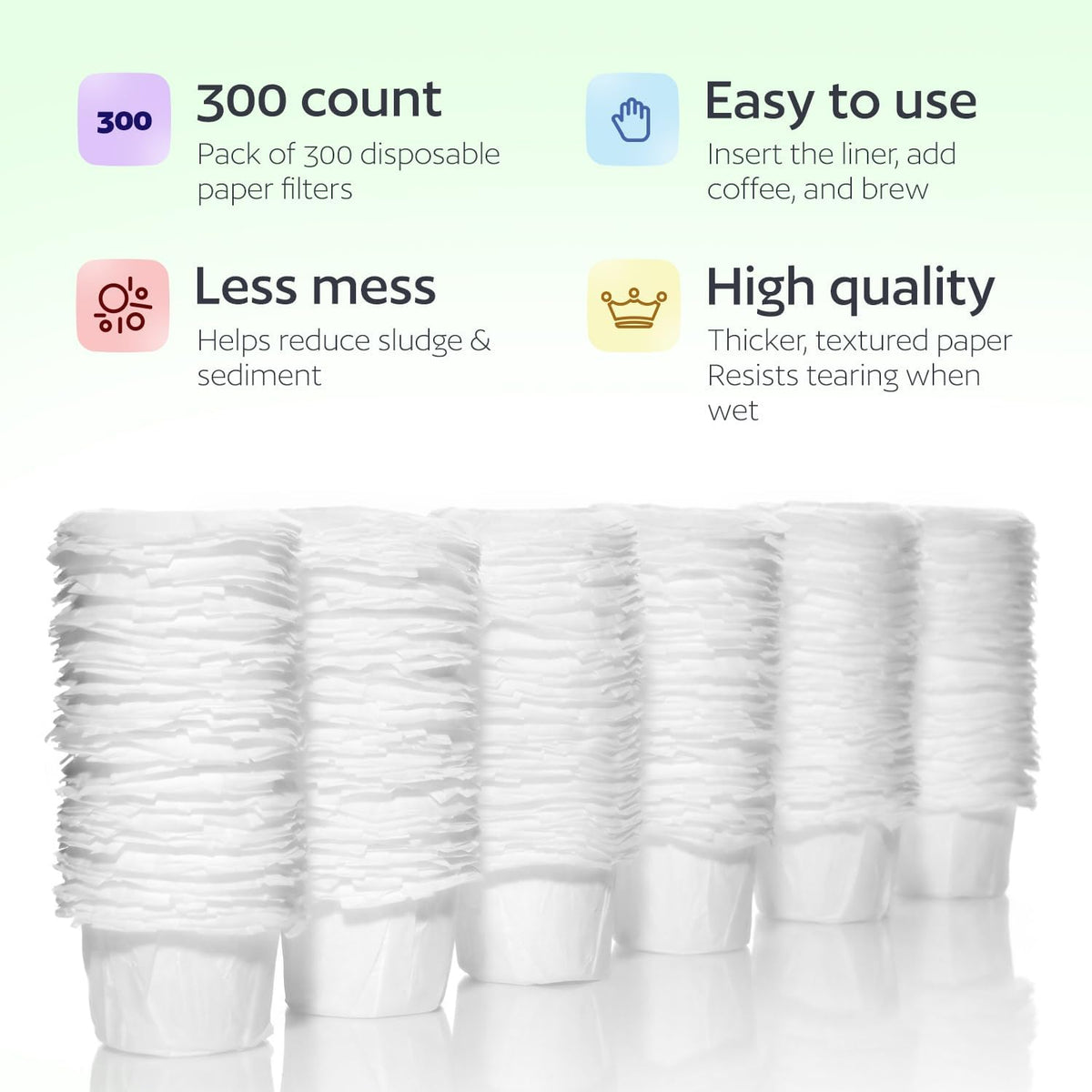 300 Disposable K Cup Filters for Keurig Reusable K Cups, Coffee Paper Liners for Refillable Pods, Smoother Coffee, Less Sediment, Easy Clean Up