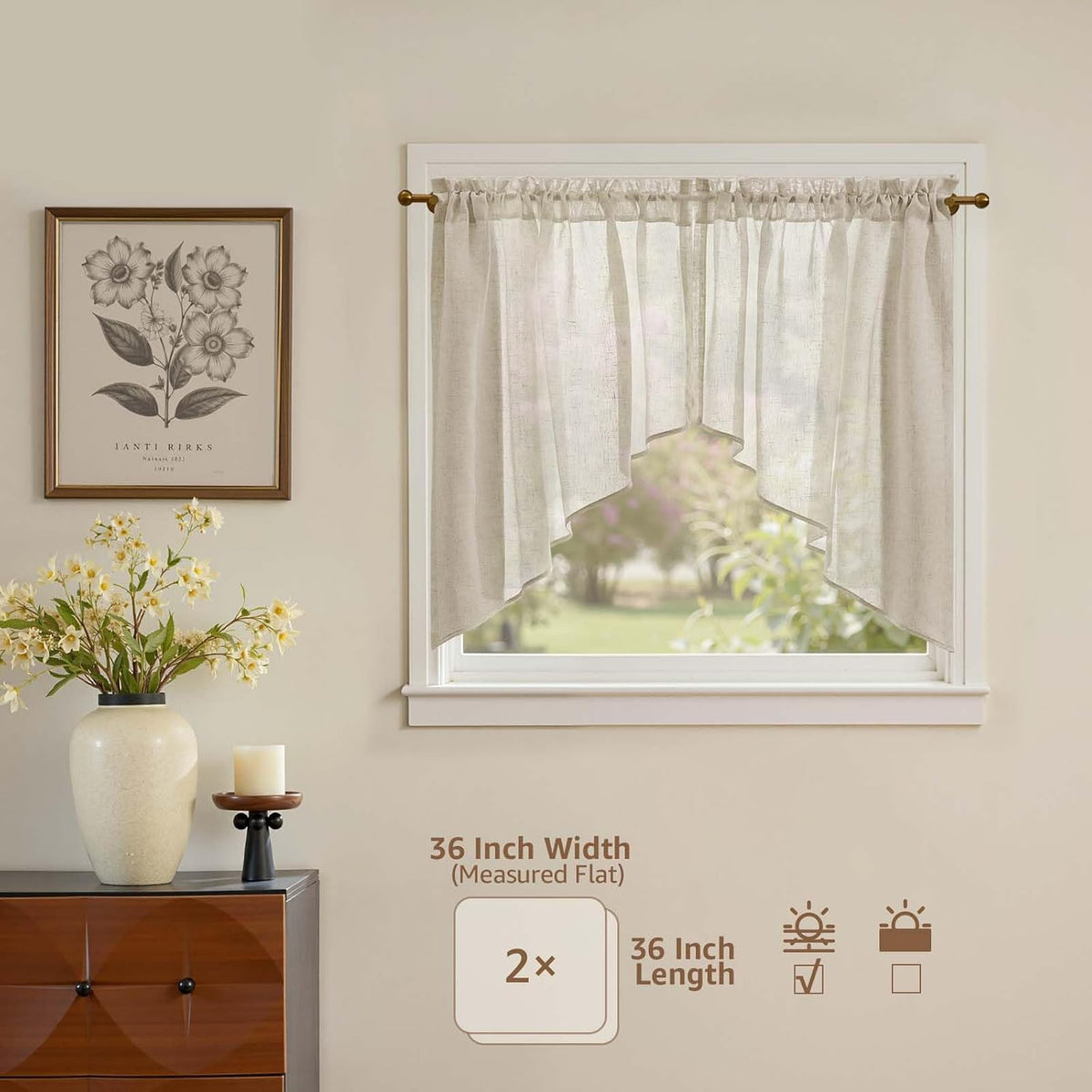 jinchan Swag Valance for Windows 36 Inch Length Farmhouse 2 Panels Beige