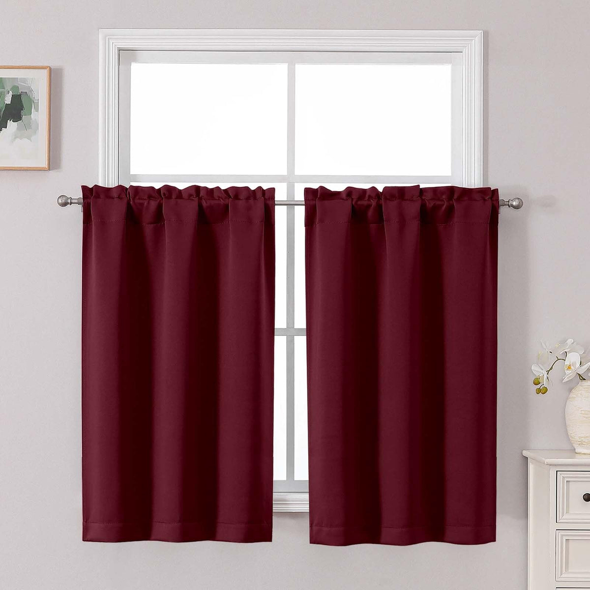 Chyhomenyc Short Black Out Curtains 36 Inch Length, 2 Panels, Black