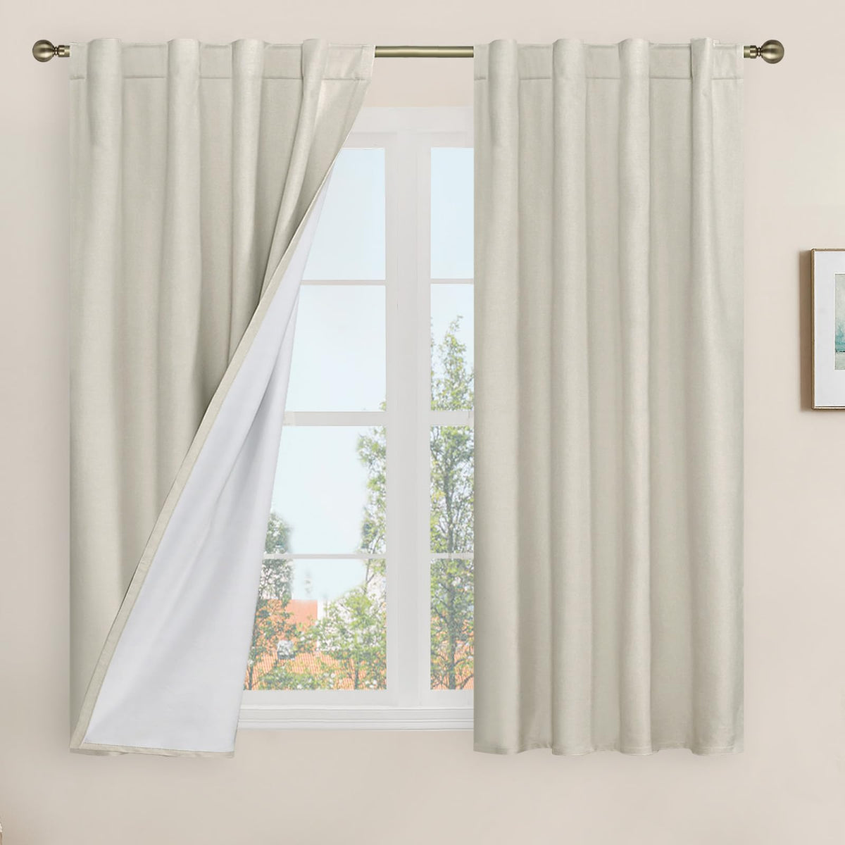 LAMIT Full Blackout Linen Kitchen Window Curtains 36 Inches Long, Ivory
