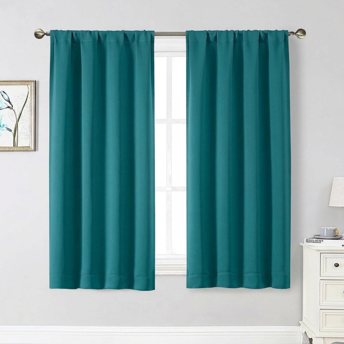 Black Cafe Blackout Curtains 36 Inch Length 2 Panels Set, Soft Solid Thermal Insulated Room Darkening Small Window Curtains for Kitchen Bathroom Basement, Black, Each, 40" Wx36 L