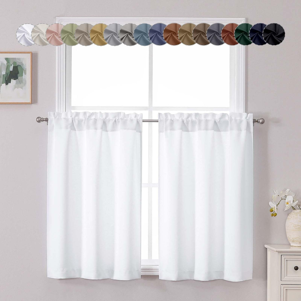 Chyhomenyc Short Black Out Curtains 36 Inch Length, 2 Panels, Black