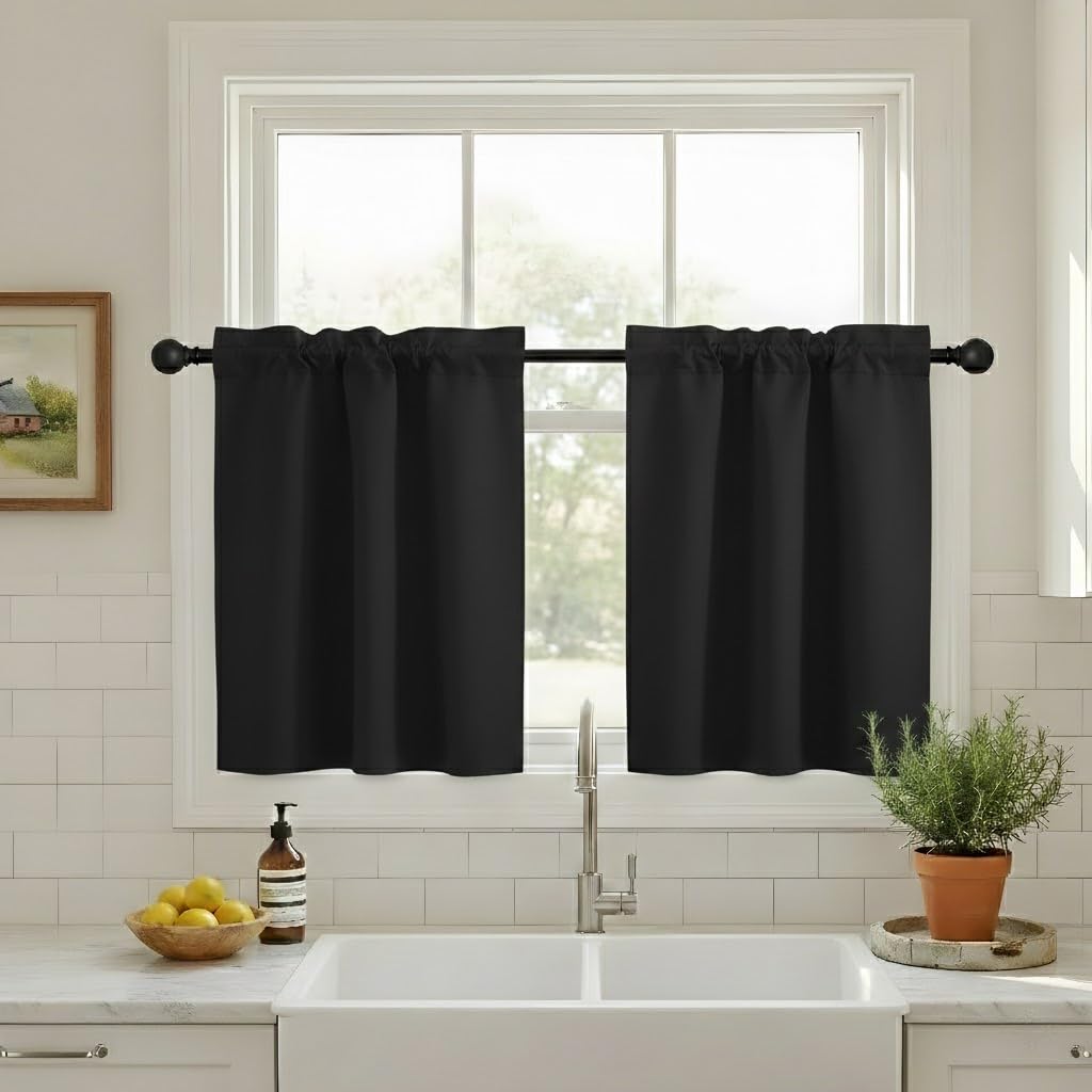 NICETOWN Burgundy Swag Curtains for Kitchen Over Sink 36 x 63 inches Long