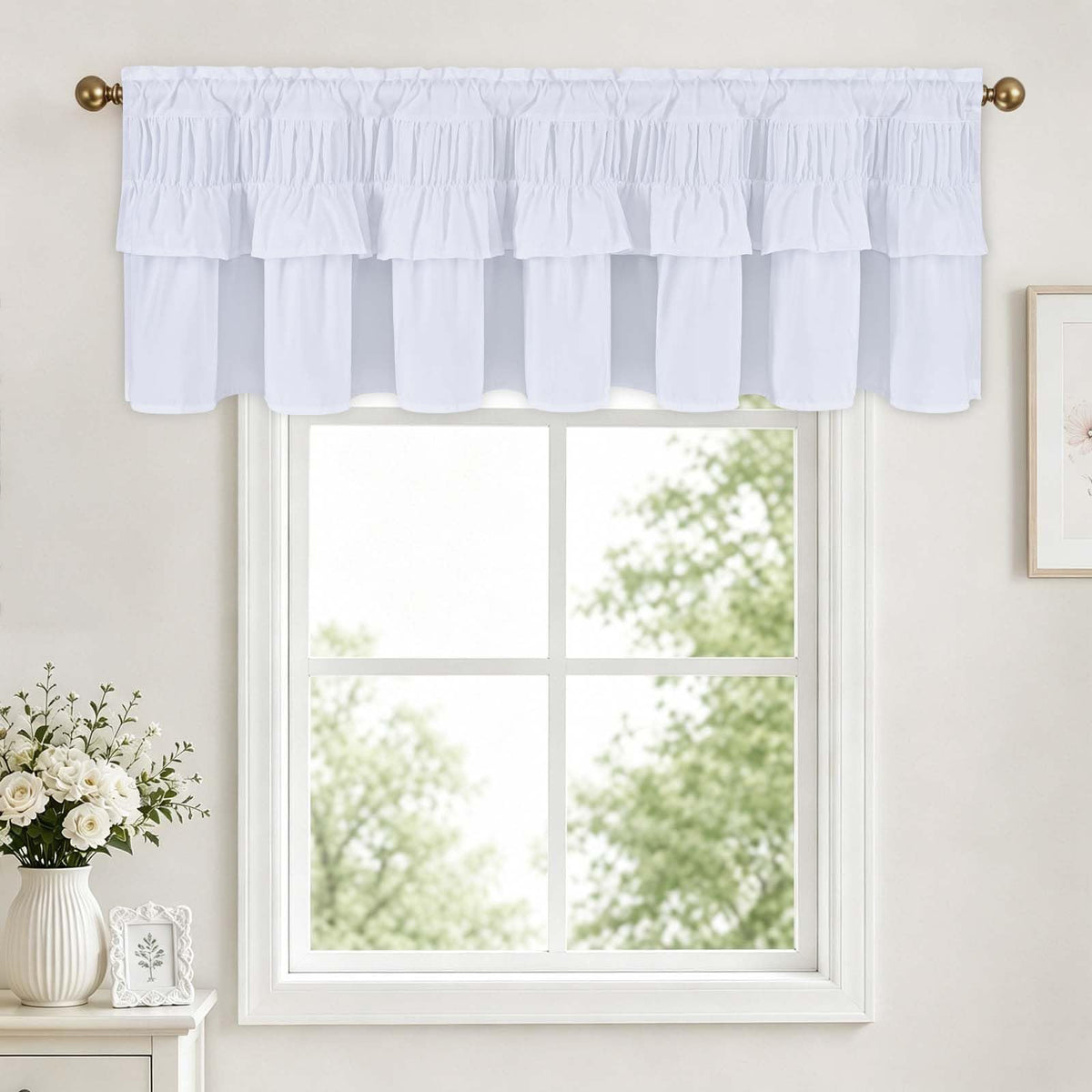 Yinhua Pink Kitchen Curtains 36 Inch Length Ruffle Blackout Cafe Curtains, Farmhouse Rustic Kitchen Window Curtain Rod Pocket Short Tier Curtain for Windows, 26" W x 36" L, 2 Panels