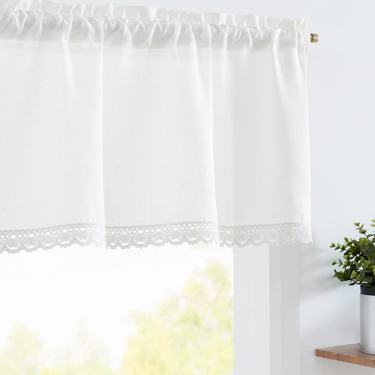 jinchan Linen Kitchen Valance with Lined Floral Valance Curtain 16 Inch Farmhouse Red Peony Flower Printed Curtain for Windows Living Room French Retro Patterned Rod Pocket 1 Panel Red on Beige
