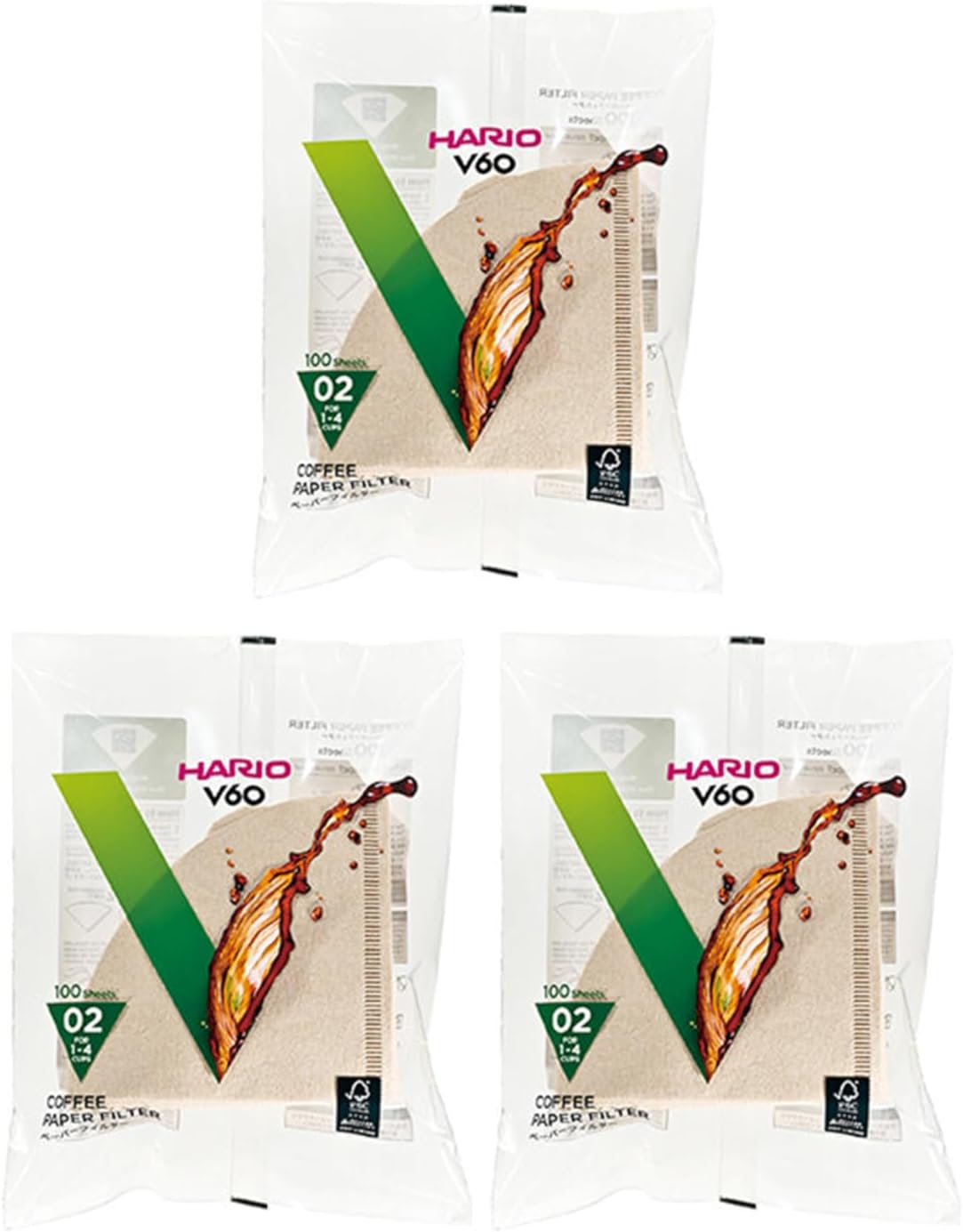 Hario V60 Paper Coffee Filter, Size 02, Natural, 300ct