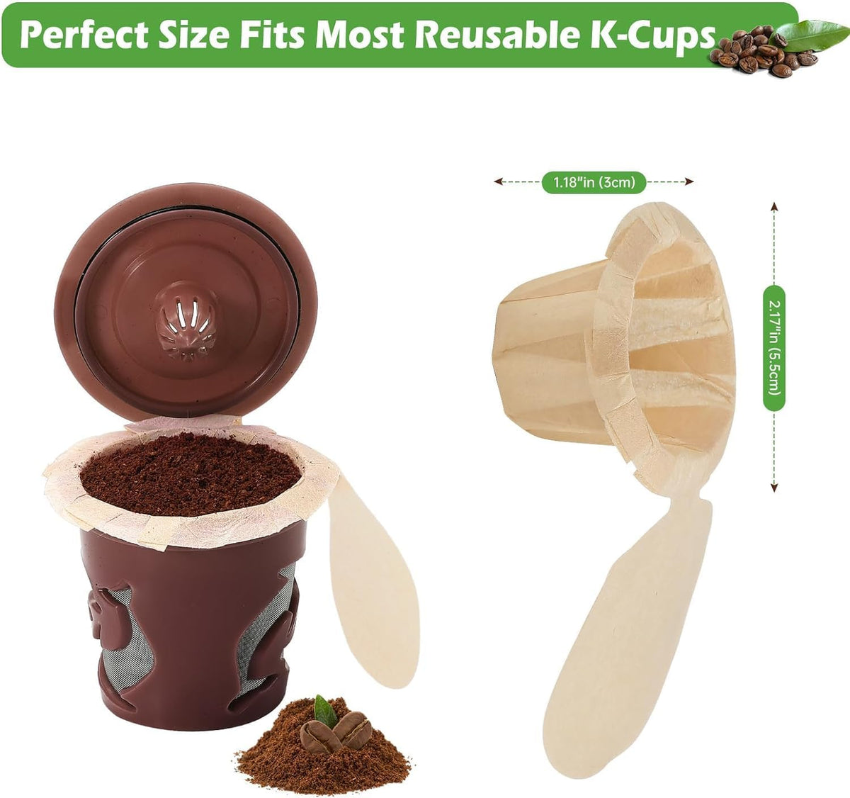 Aussen Disposable Coffee Paper Filters, Fits All Reusable K-Cup Coffee Pods