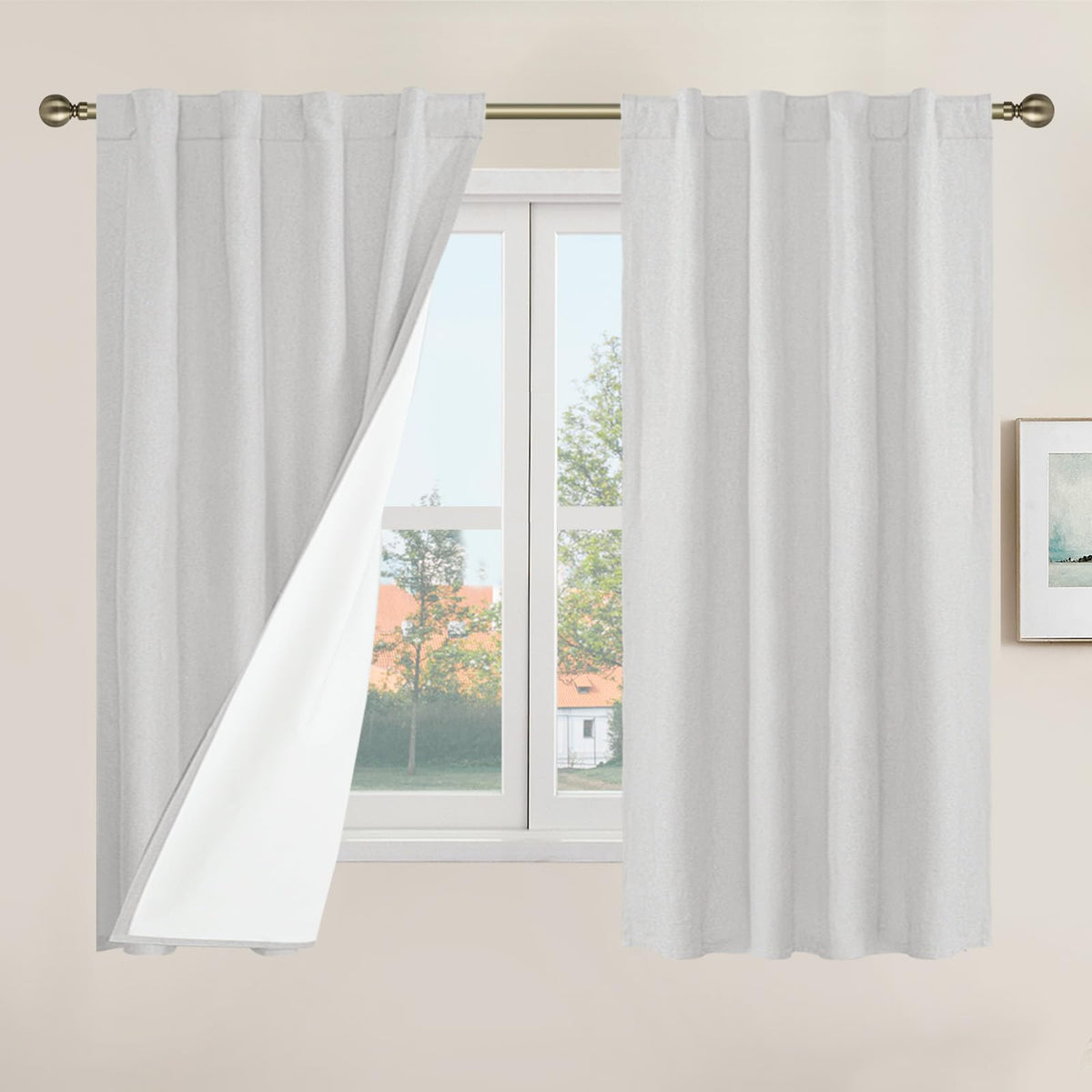 LAMIT Full Blackout Linen Kitchen Window Curtains 36 Inches Long, Ivory