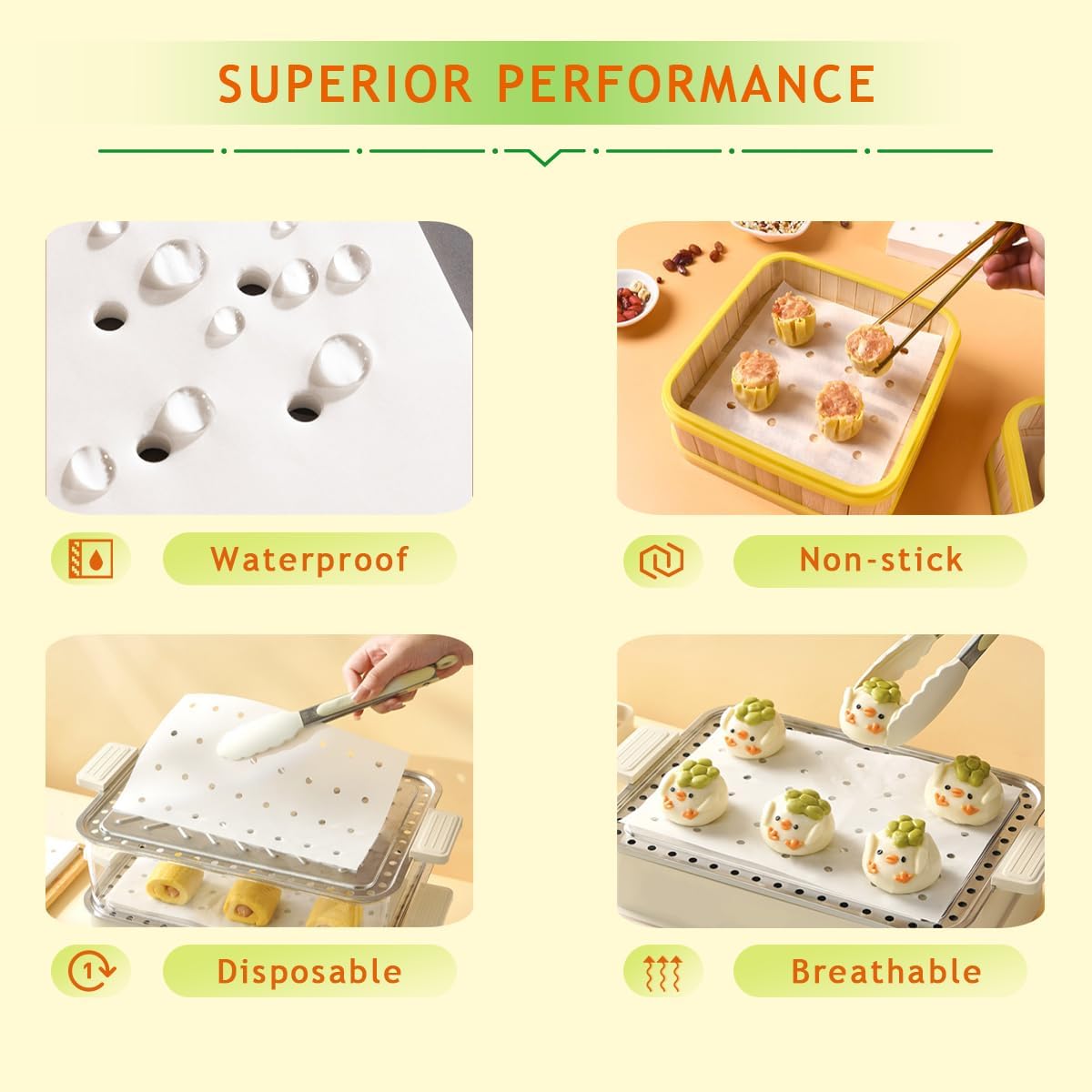 100 Pcs Steamer Liner, Perforated Disposable Steamer Paper, Food-Grade Non-Stick Parchment Liners for Steaming Buns, Dumplings Steamer Mats for Steam Pots (7.87"×11.8")