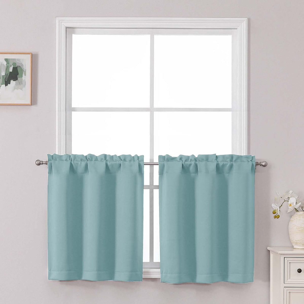Chyhomenyc Short Black Out Curtains 36 Inch Length, 2 Panels, Black