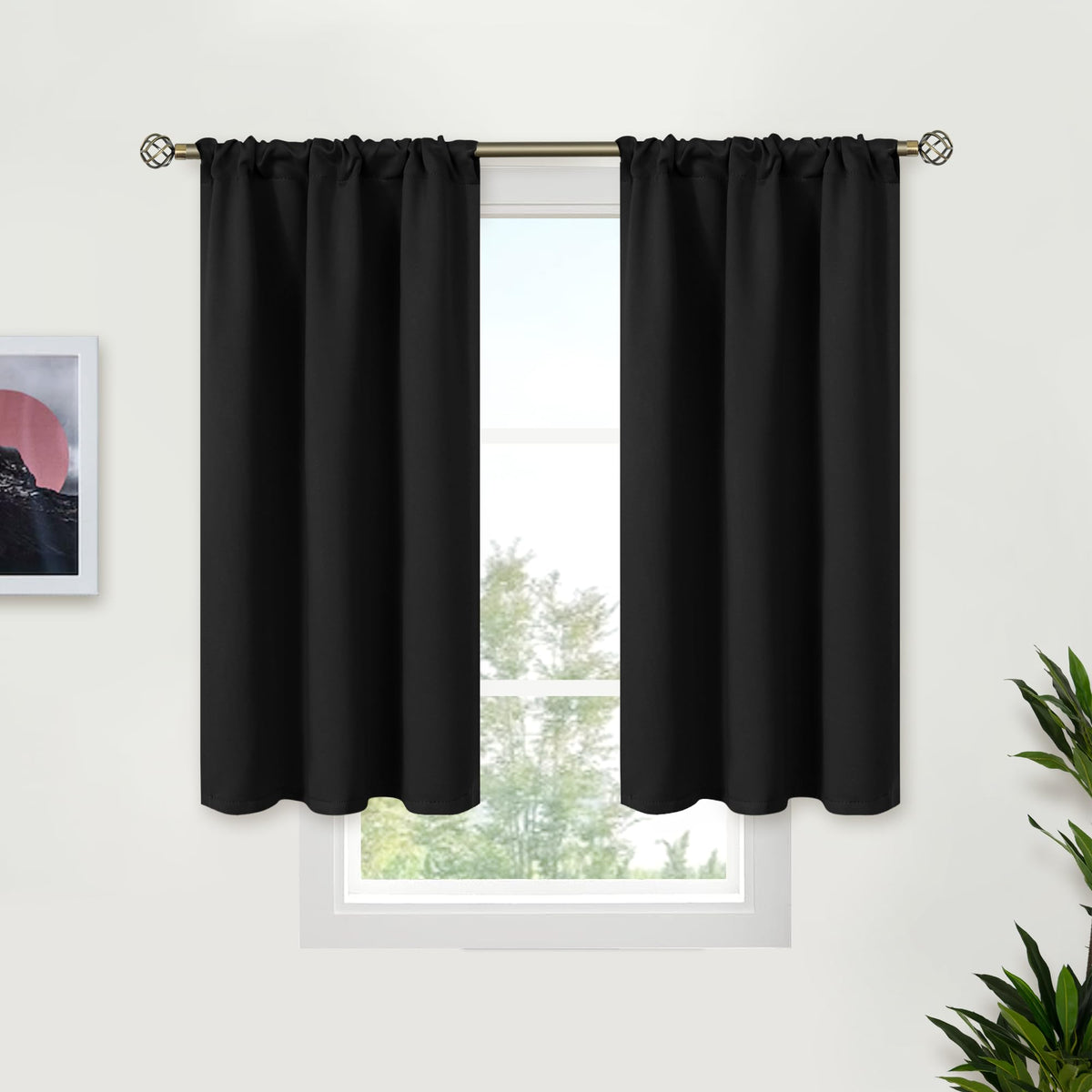 BGment Black Blackout Curtains 40 Inches Long for Kitchen Window 2 Panels