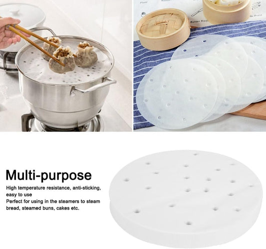 Limen 400Pcs Steamer Cooking Paper Liners, Nonstick Silicone Oil Paper Sheets Under Steam Mat Liners for Buns Dumplings Kitchen Use, White 6.1 Inch