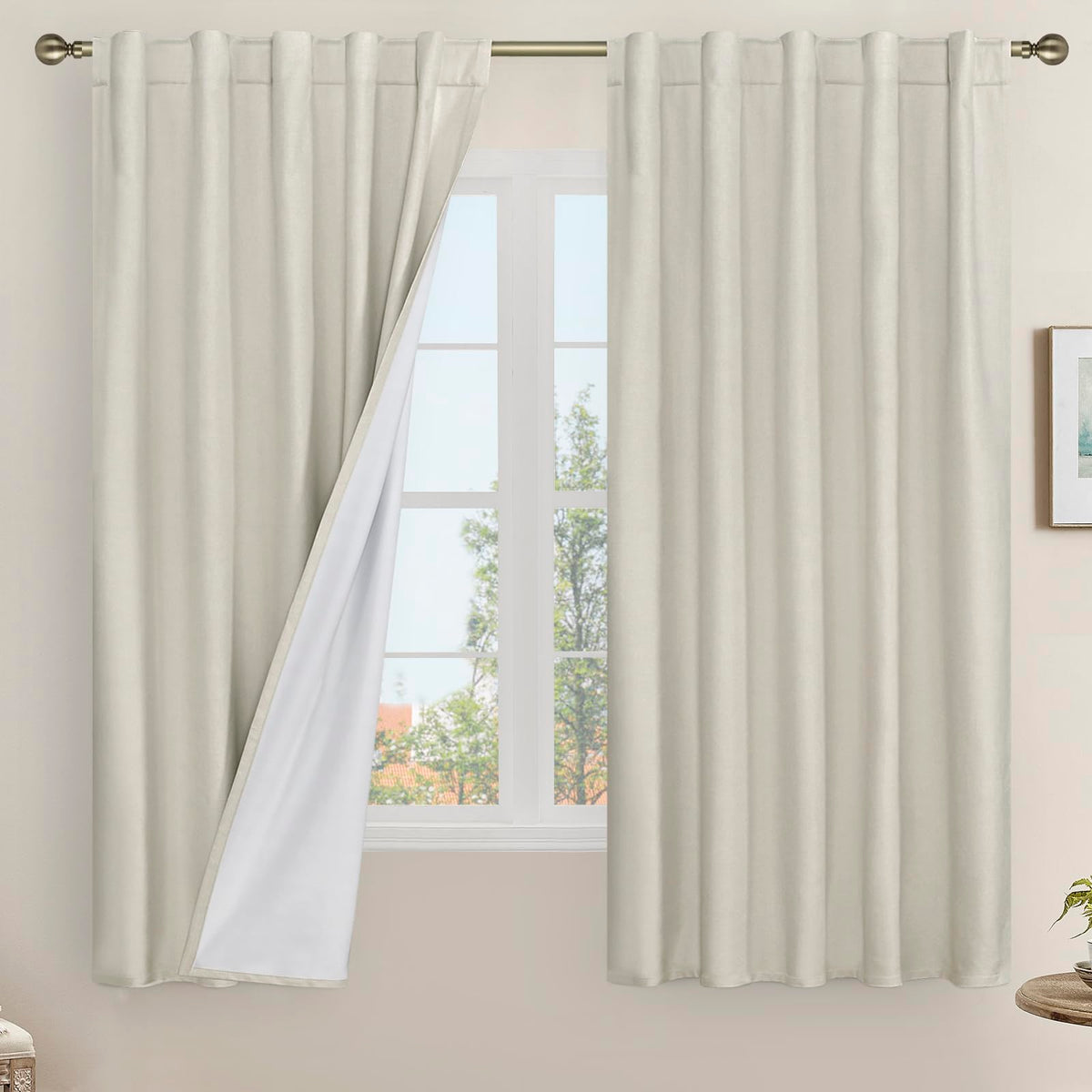 LAMIT Full Blackout Linen Kitchen Window Curtains 36 Inches Long, Ivory