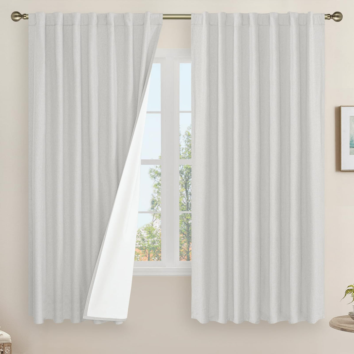 LAMIT Full Blackout Linen Kitchen Window Curtains 36 Inches Long, Ivory