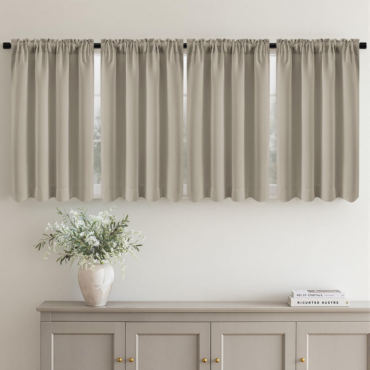 MIULEE Short 36 Inch Blackout Kitchen Window Curtain Black Set of 4 Panels