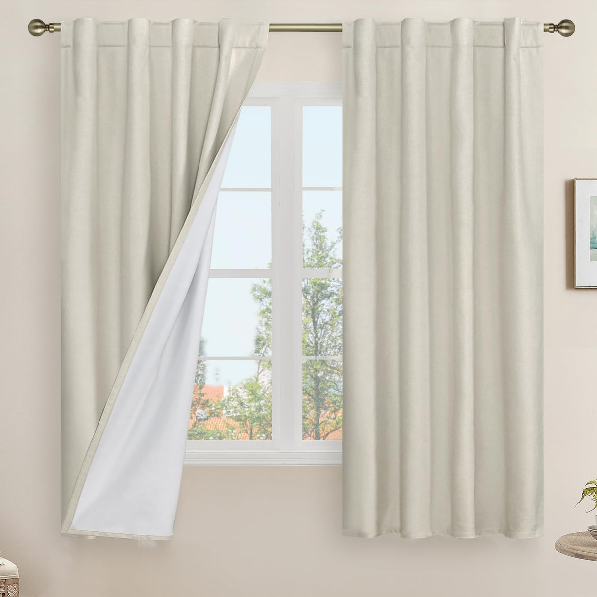 LAMIT Full Blackout Linen Kitchen Window Curtains 36 Inches Long, Ivory