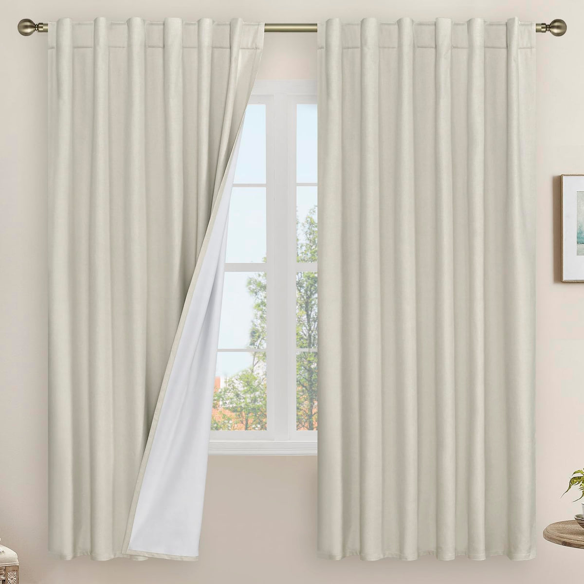 LAMIT Full Blackout Linen Kitchen Window Curtains 36 Inches Long, Ivory