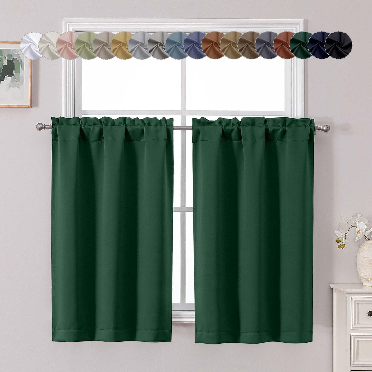Chyhomenyc Short Black Out Curtains 36 Inch Length, 2 Panels, Black