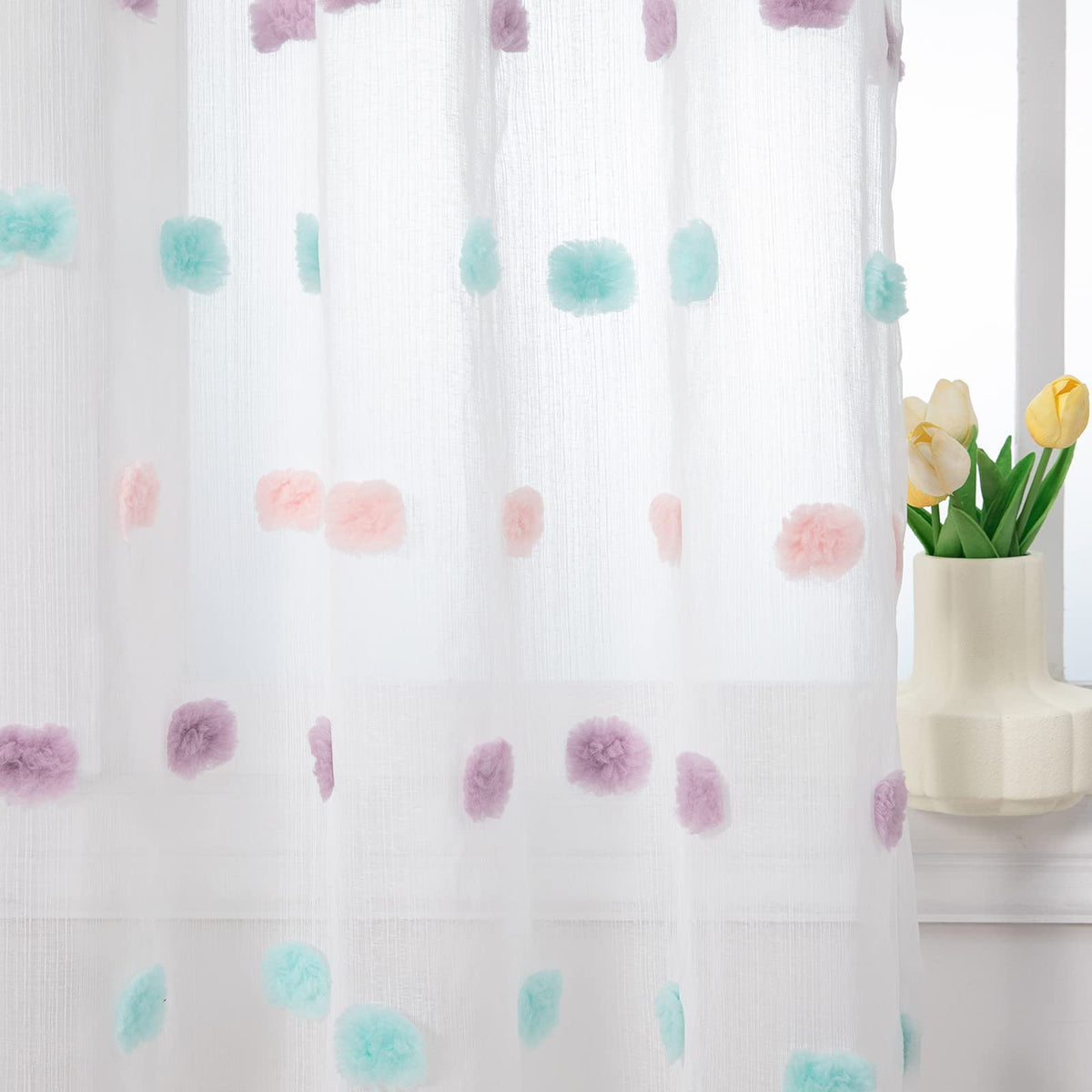 MYSKY HOME White Sheer Curtains 36 inch Length for Small Window,2 Panels