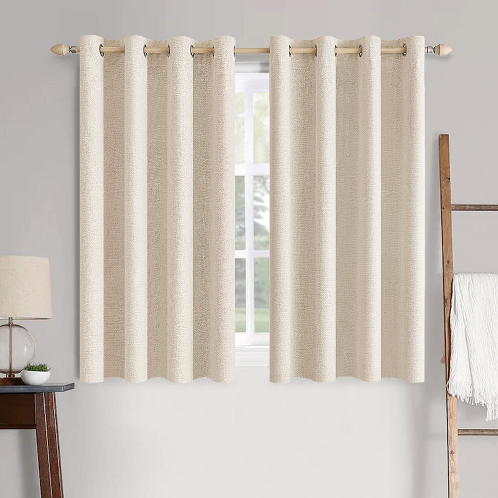 MIULEE 100% Blackout Linen Curtains for Bedroom 52x54 Inches Natural Beige