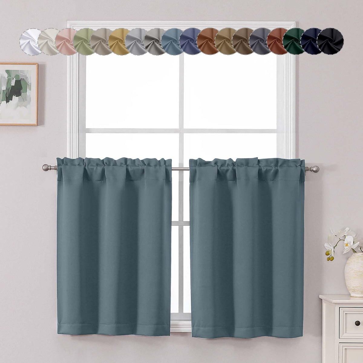 Chyhomenyc Short Black Out Curtains 36 Inch Length, 2 Panels, Black