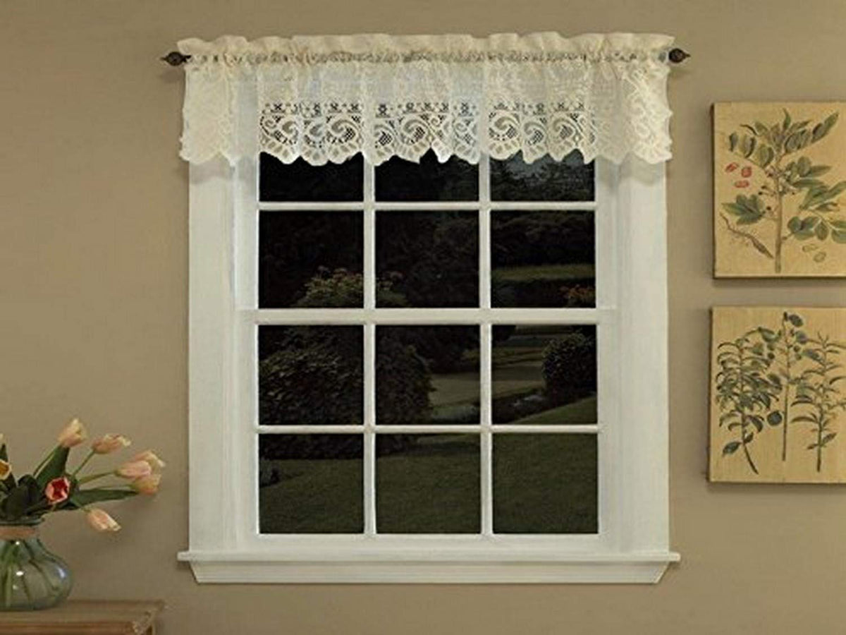 Sweet Home Collection Old World Style Floral Heavy Lace Kitchen Curtain Swag pair Hopewell Cream