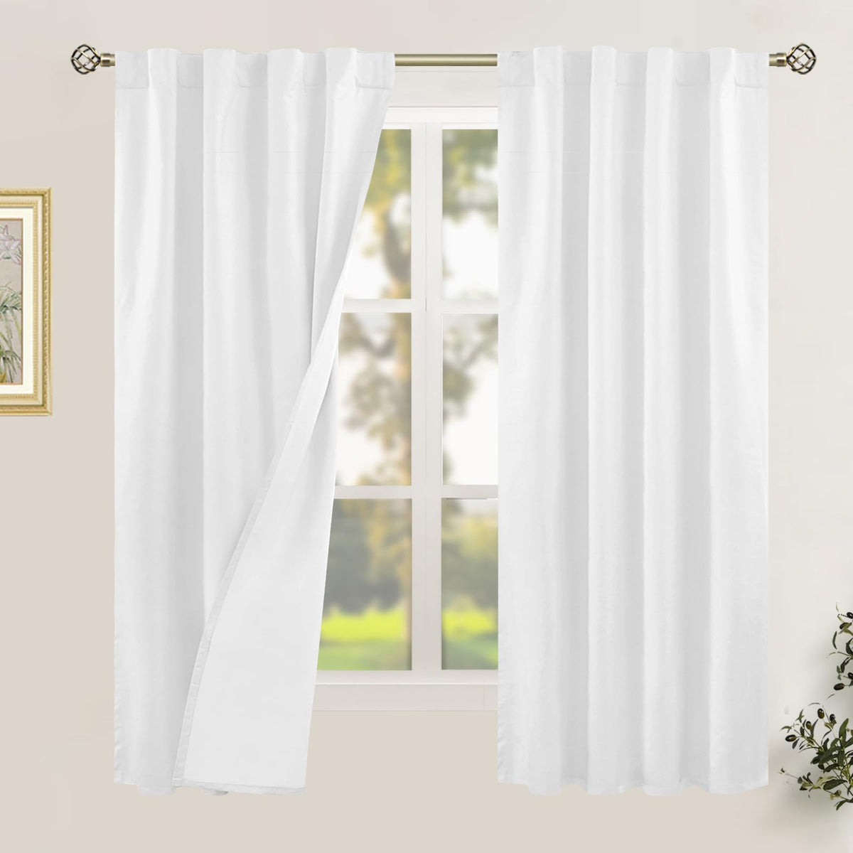 LAMIT Full Blackout Linen Kitchen Window Curtains 36 Inches Long, Ivory