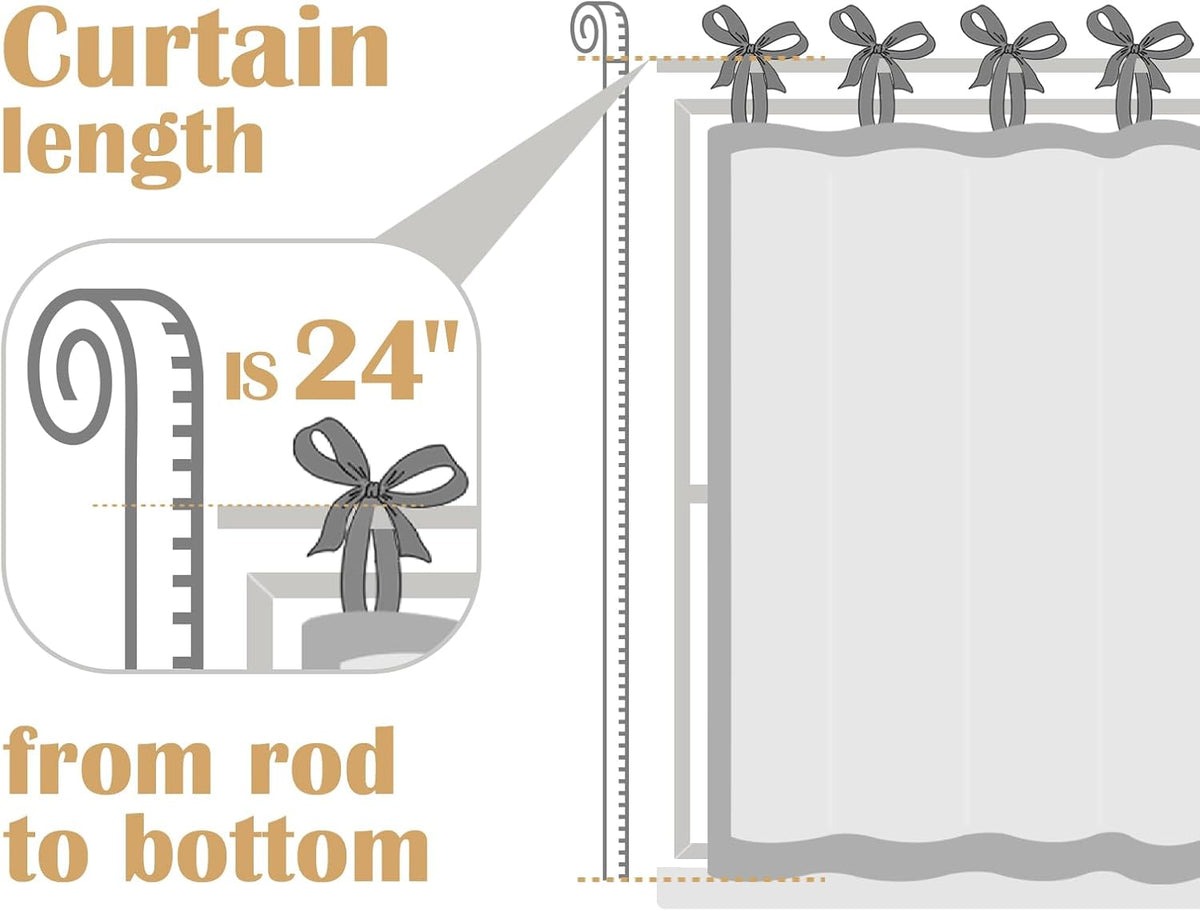 jinchan Solid Linen Kitchen Tier Curtains 24 Inches Tie Top 2 Panles Crude