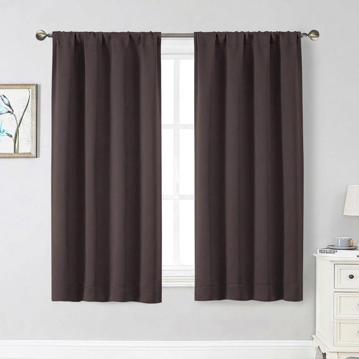 Black Cafe Blackout Curtains 36 Inch Length 2 Panels Set, Soft Solid Thermal Insulated Room Darkening Small Window Curtains for Kitchen Bathroom Basement, Black, Each, 40" Wx36 L