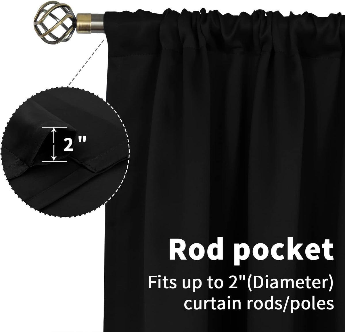 BGment Black Blackout Curtains 40 Inches Long for Kitchen Window 2 Panels