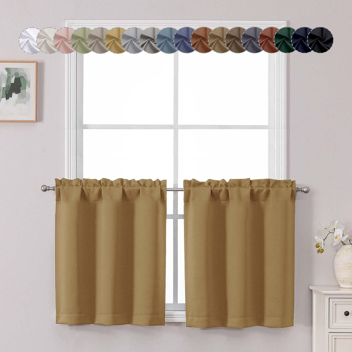 Chyhomenyc Short Black Out Curtains 36 Inch Length, 2 Panels, Black