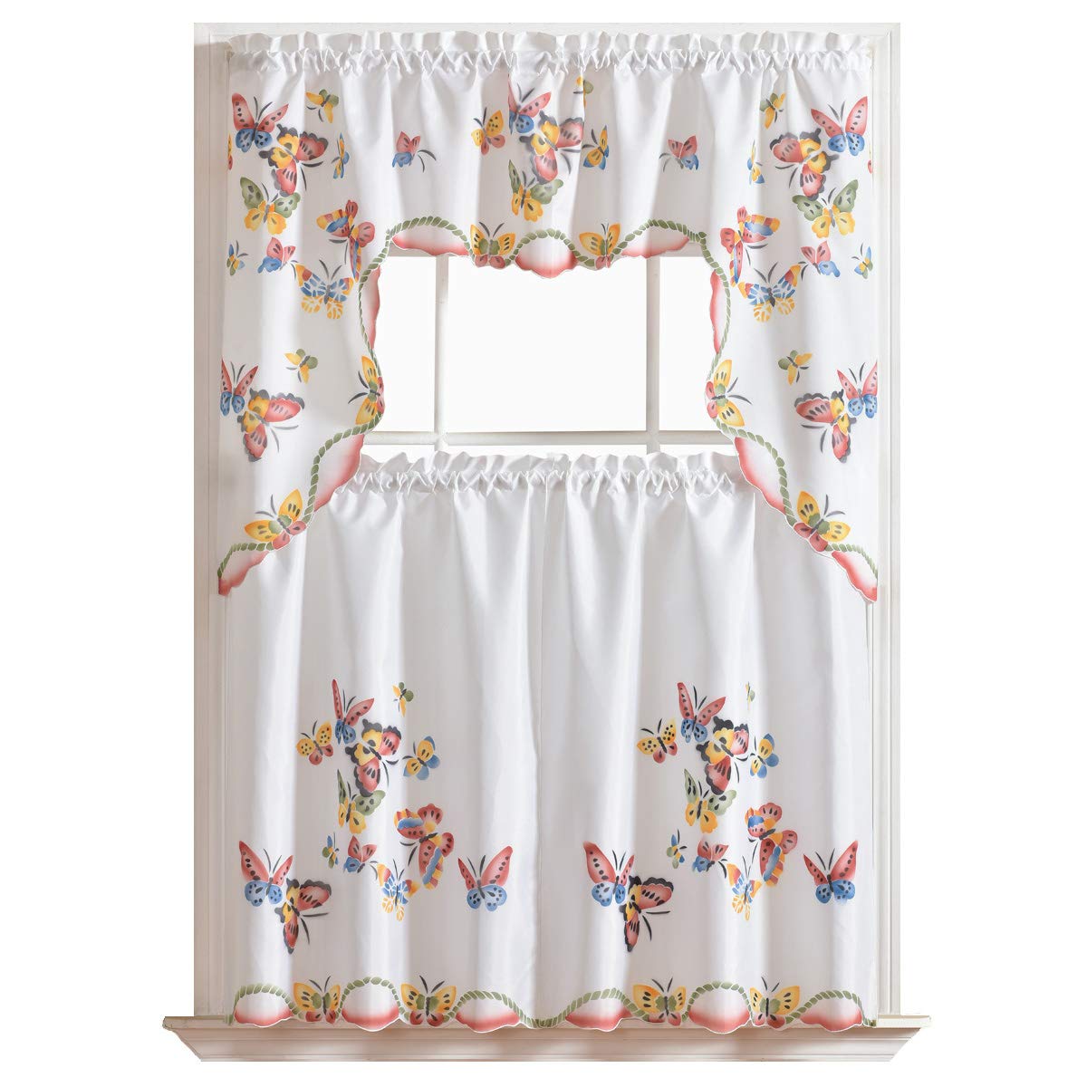 GOHD 3pcs Kitchen Curtain Set,Air-Brushed Butterfly by Hand,24" Tiers Set
