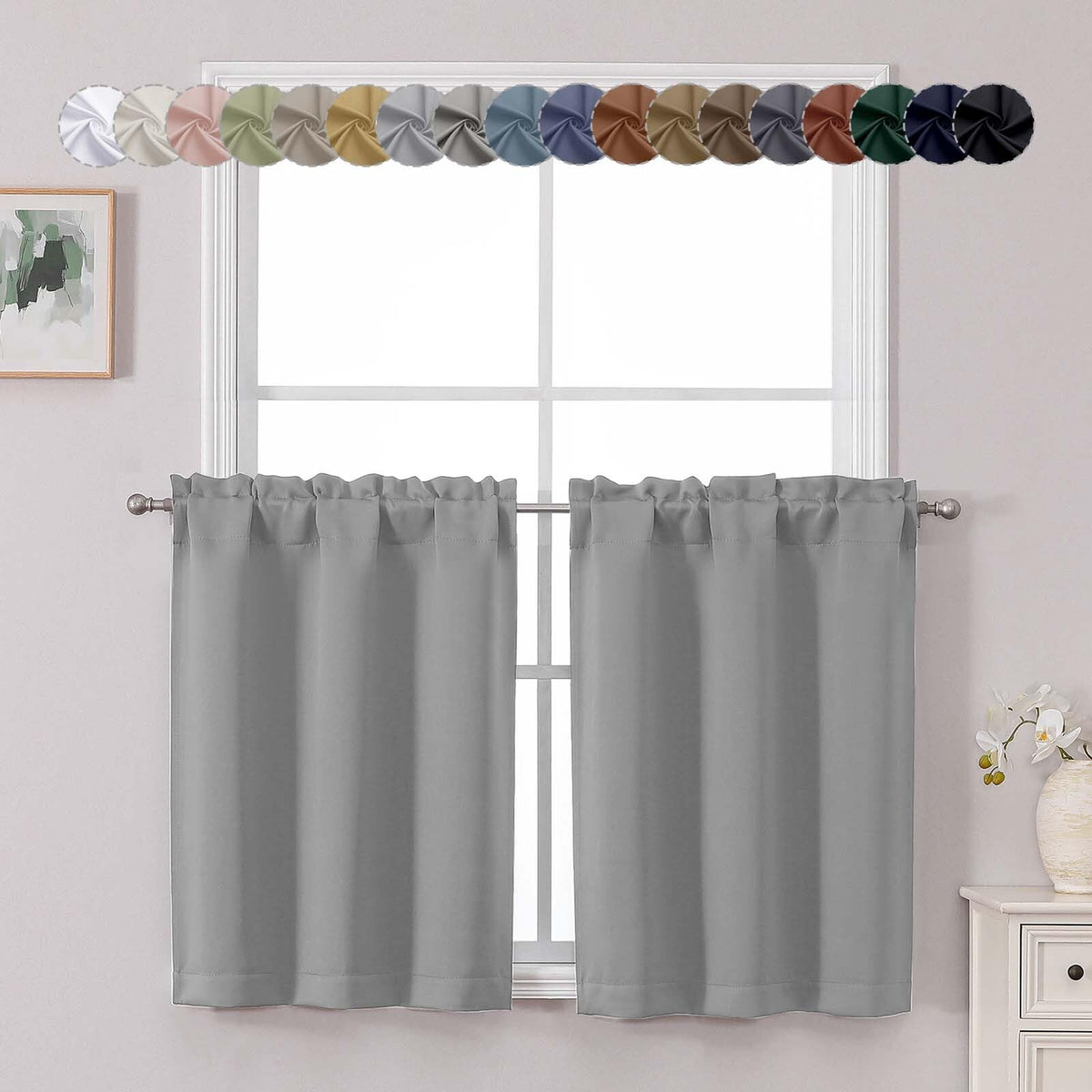 Chyhomenyc Short Black Out Curtains 36 Inch Length, 2 Panels, Black