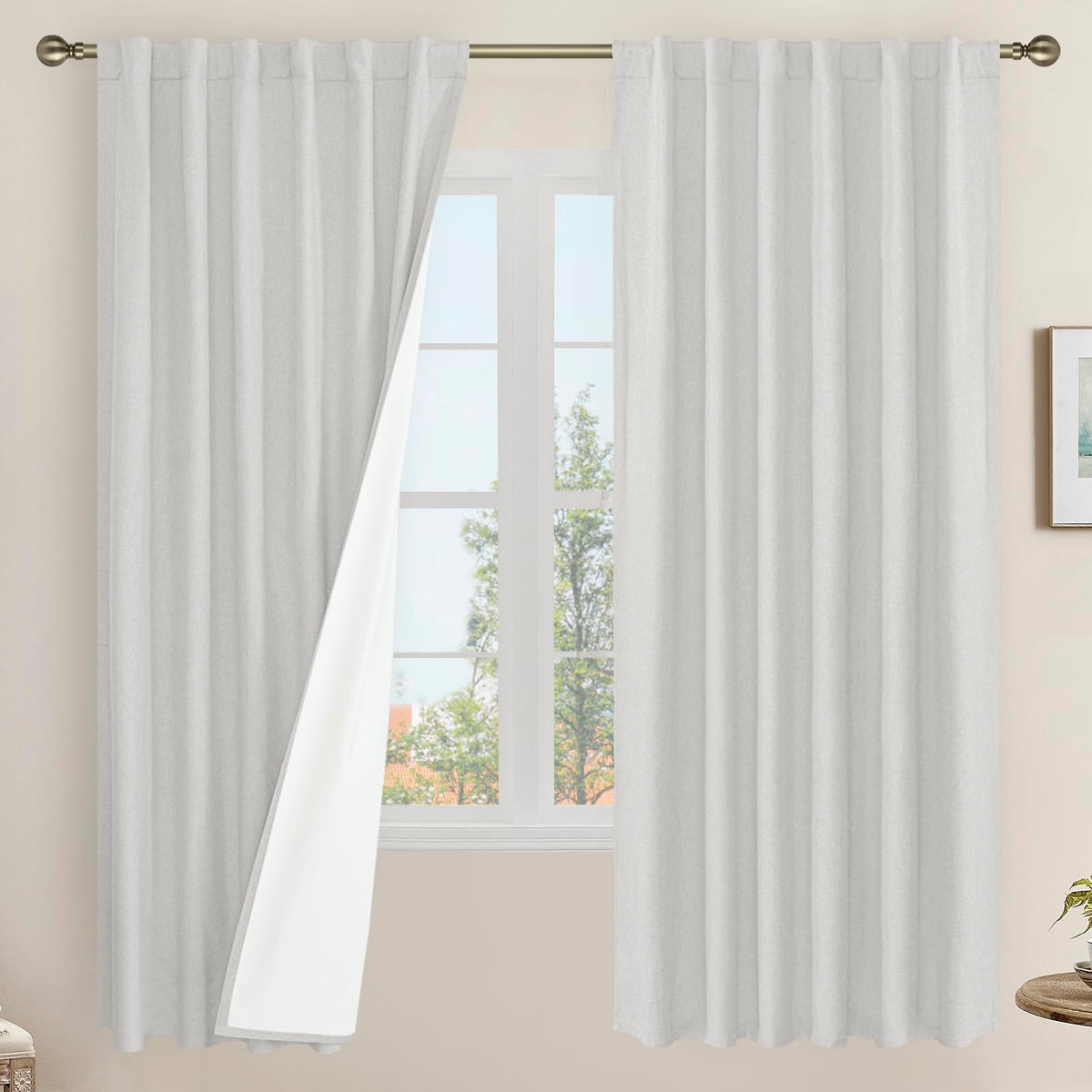 LAMIT Full Blackout Linen Kitchen Window Curtains 36 Inches Long, Ivory