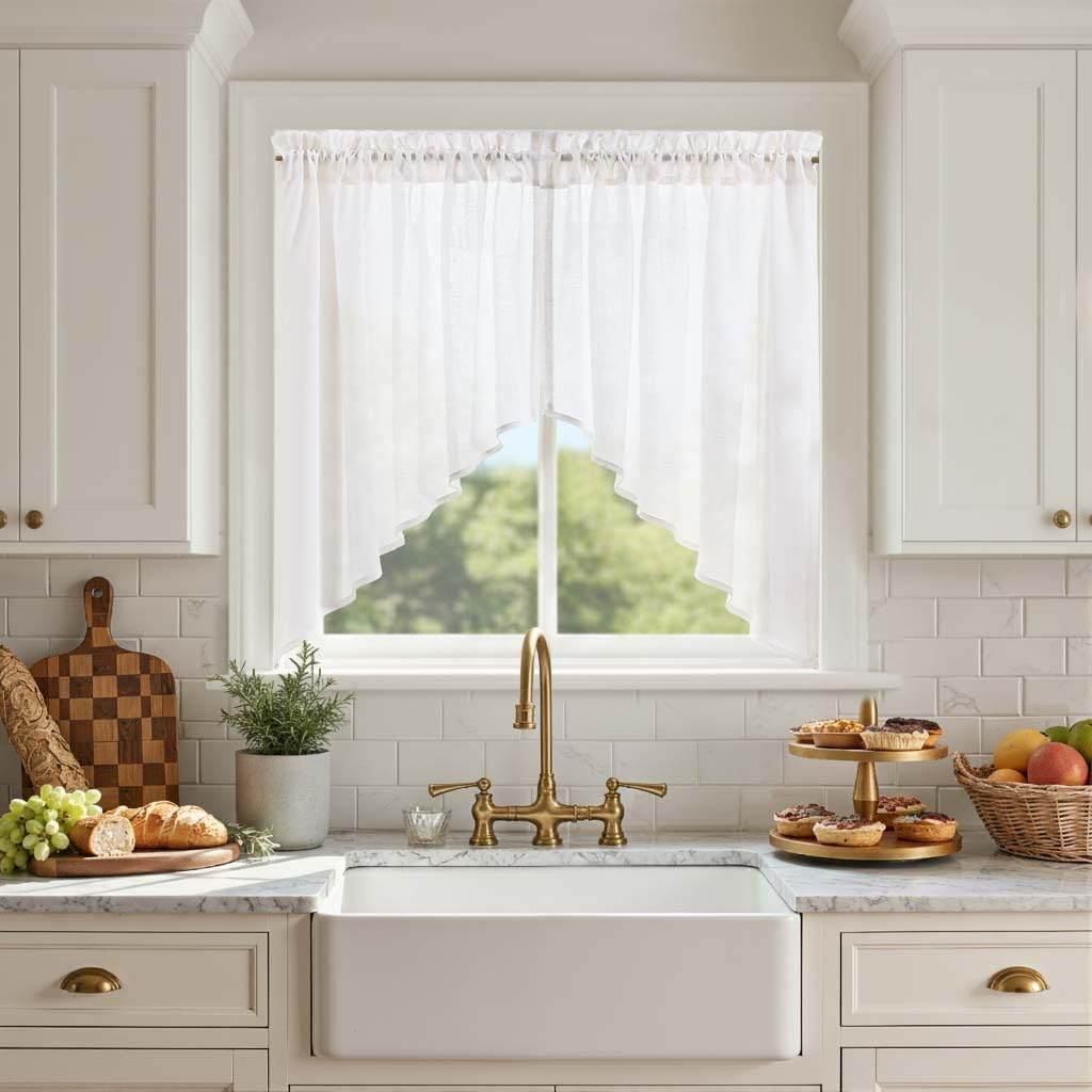 jinchan Swag Valance for Windows 36 Inch Length Farmhouse 2 Panels Beige